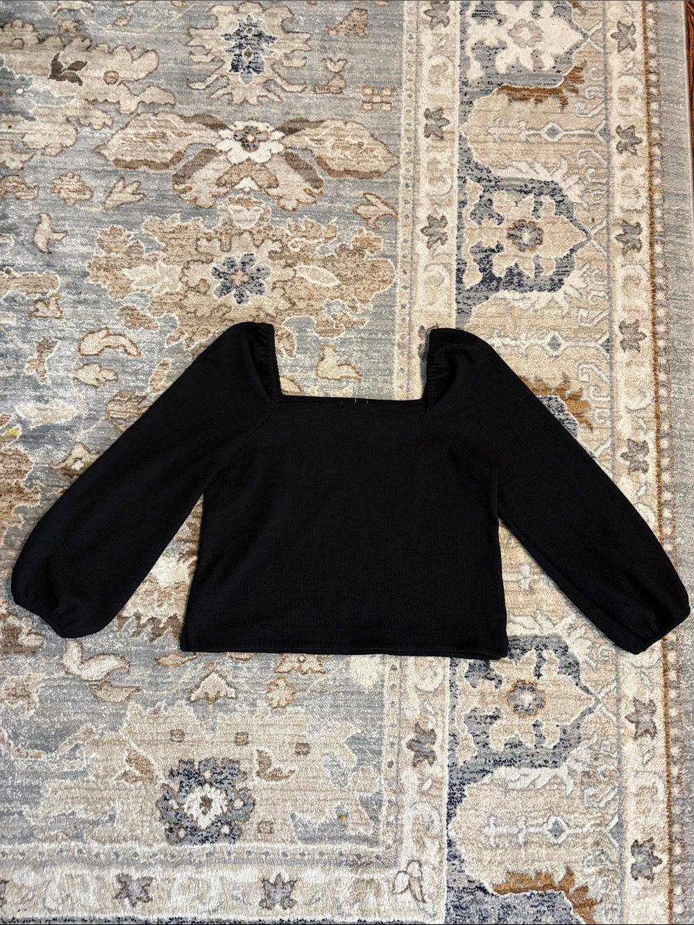 Madewell Black Square Neck Puff Sleeve textured Top. Size s